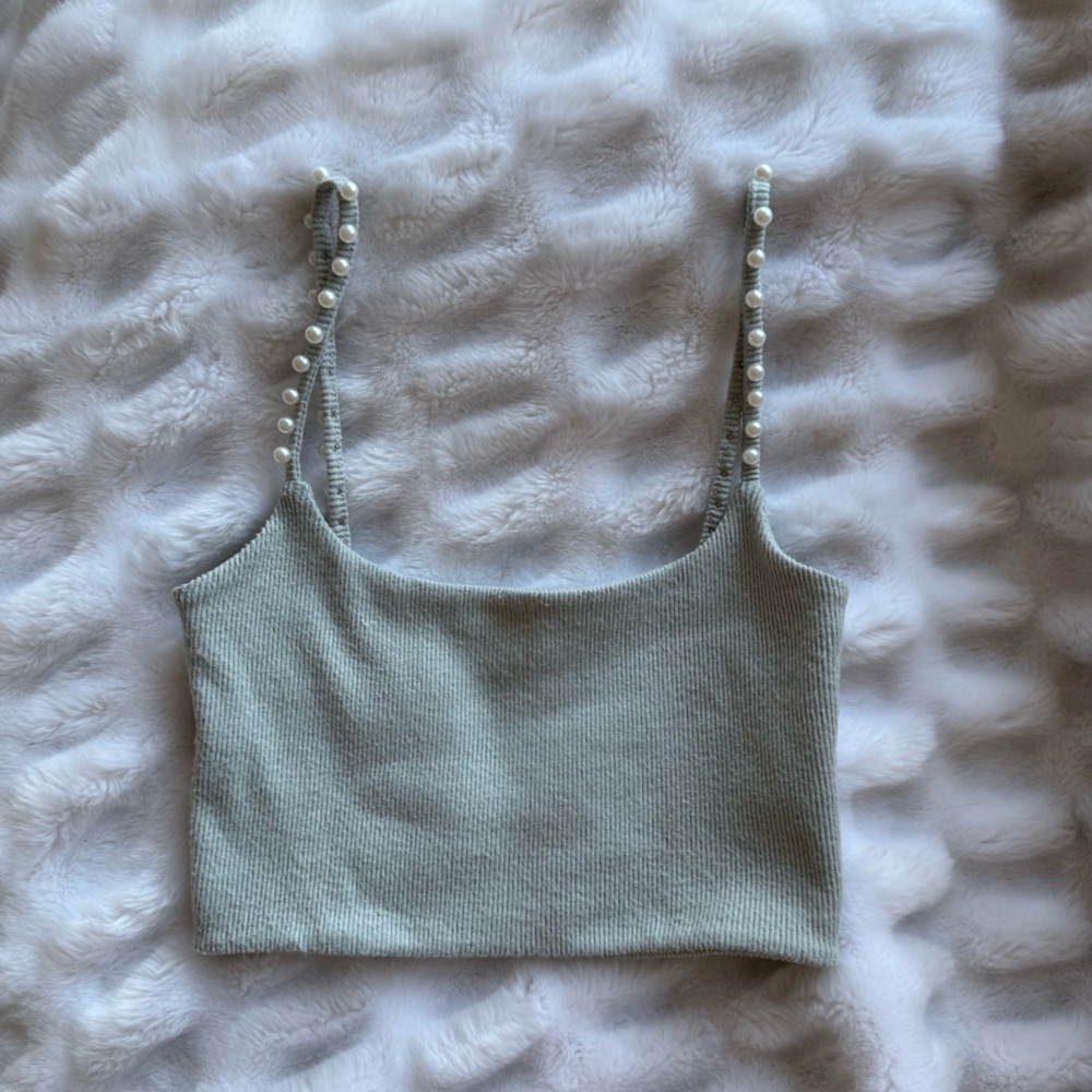 Knit Crop Top with Pearl Straps